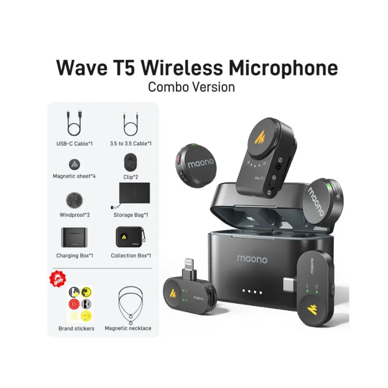 Maono Wave T5 Combo Wireless Lavalier Microphone For Camera / Lightning / Type-C - Image 8
