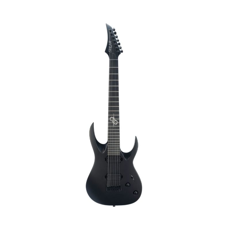 Solar A2.7C sleek black electric guitar on a white background