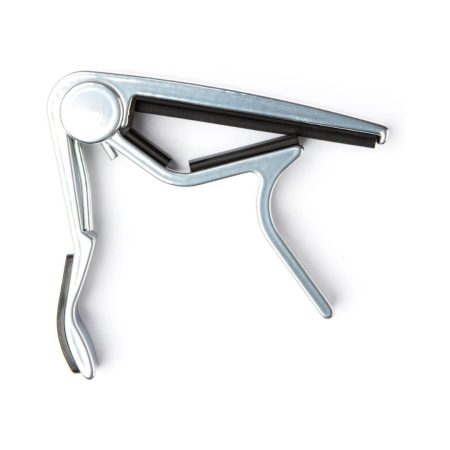 A metal clamp with a handle positioned on a plain white background.