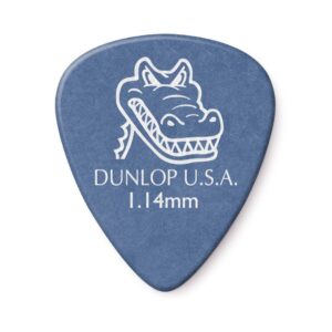 Blue Dunlop USA guitar picks displayed, showcasing their shape and texture for guitar playing.
