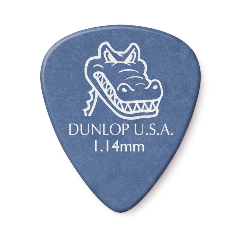 Blue Dunlop USA guitar picks displayed, showcasing their shape and texture for guitar playing.