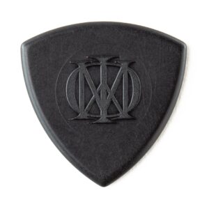 A black guitar pick, designed for musicians