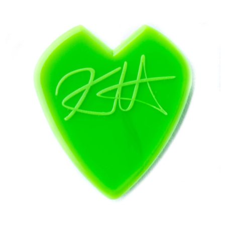 A green heart-shaped guitar pick