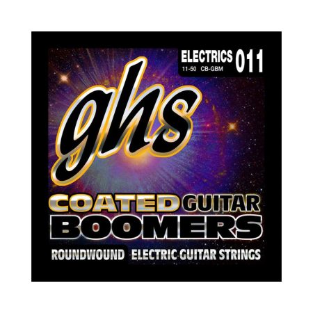 GHS CB-GBM coated electric guitar strings 11-50 displayed in a close-up view, showcasing their packaging.