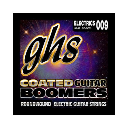 GHS CB-GBXL coated electric guitar strings 09-42 displayed in a close-up view, showcasing their packaging.