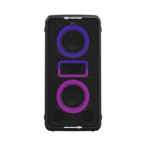 Klipsch Miami Music City Party Speaker illuminated with vibrant purple and black lights, creating a dynamic and energetic atmosphere.