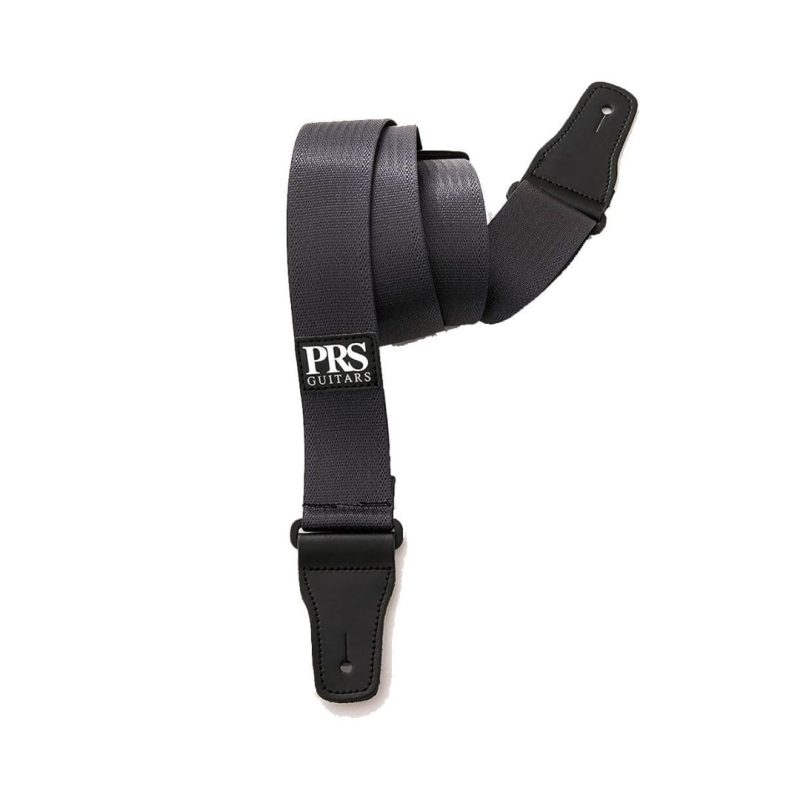 A charcoal strap featuring the letters "PRS" prominently displayed on its surface.