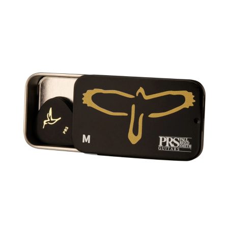 A collection of PRS T-Bird Medium Size guitar picks displayed on a surface, showcasing various colors and designs.