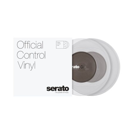 Serato official Performance Series 7" clear control vinyl pair, designed for DJs to manipulate digital music with turntables.