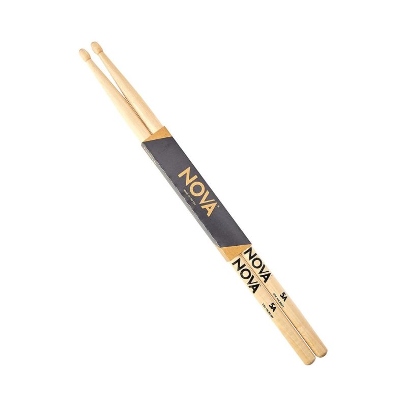 N5A set of drumsticks lined up, emphasizing their craftsmanship and design, ideal for percussion enthusiasts.