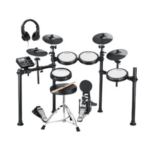 Donner DED-200 electronic drum set with headphones and drum throne, designed for practice and performance.