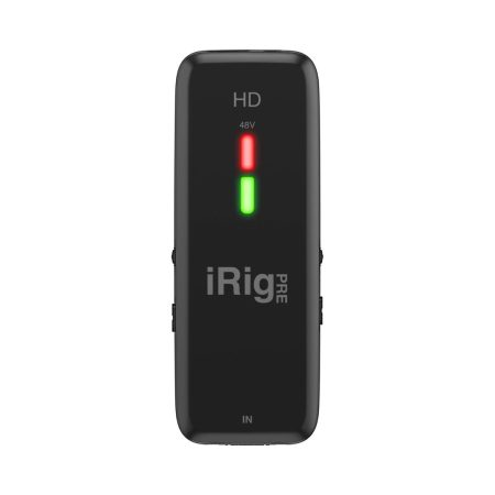 IK Multimedia iRig Pre HD audio interface with microphone preamp, designed for high-quality audio recording on the go.