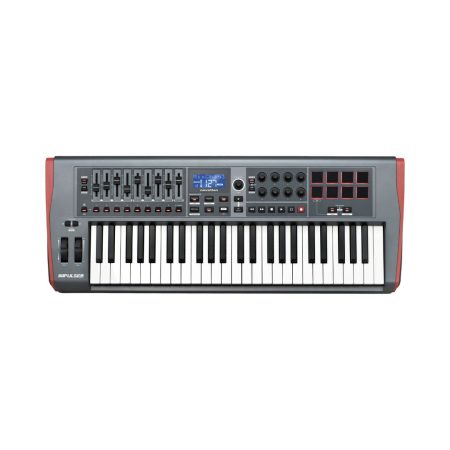 Novation Impulse 49 USB MIDI keyboard controller with 32 keys, designed for music production and performance.