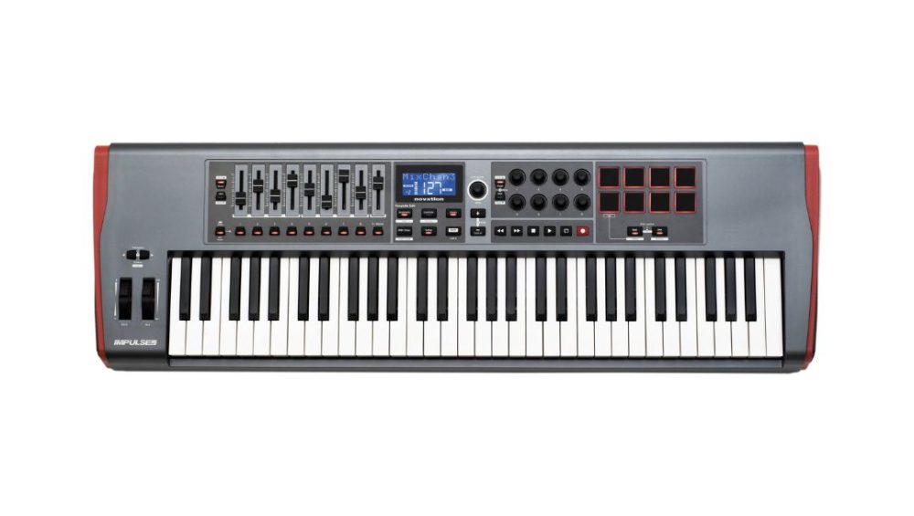 Novation Impulse 61 USB MIDI keyboard controller with 61 keys, designed for music production and performance.