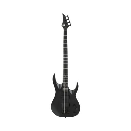 S by Solar AB4.4C carbon black electric bass guitar resting on a clean white background, showcasing its sleek design and polished finish.