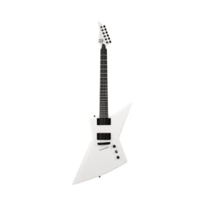 S by Solar EB4.6W sleek white electric guitar set on a white background.