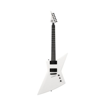 S by Solar EB4.6W sleek white electric guitar set on a white background.