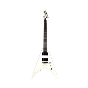 S by Solar VB4.6W white electric guitar with a sleek black pickguard, highlighting its stylish and modern appearance.