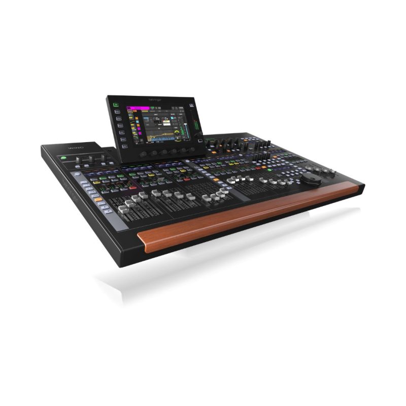 Behringer WING Full Stereo Digital Mixing Console in black, showcasing multiple controls and a sleek design