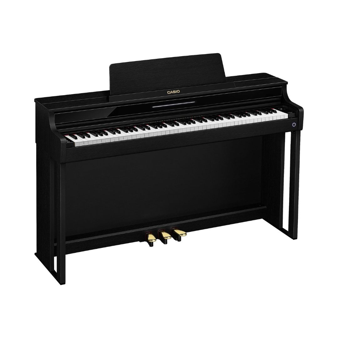 Black Casio Celviano AP-550 digital piano displayed prominently, showcasing its sleek design and modern features.