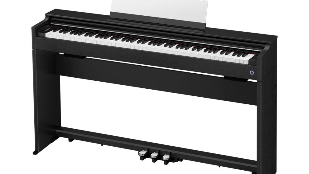 Digital piano with a sleek black case, model Casio Celviano AP-S200, designed for elegant home music performance.