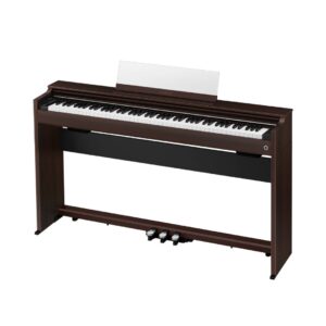 Digital piano with a sleek brown case, model Casio Celviano AP-S200, designed for elegant home music performance.