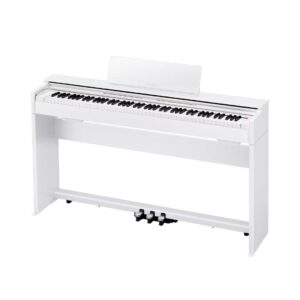 Digital piano with a sleek white case, model Casio Celviano AP-S200, designed for elegant home music performance.