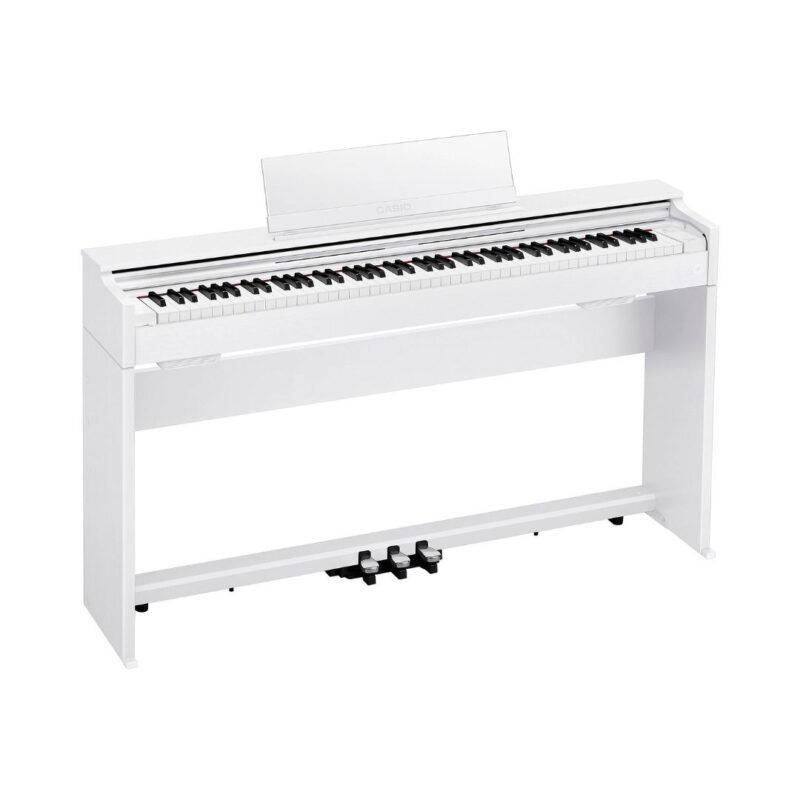 Digital piano with a sleek white case, model Casio Celviano AP-S200, designed for elegant home music performance.