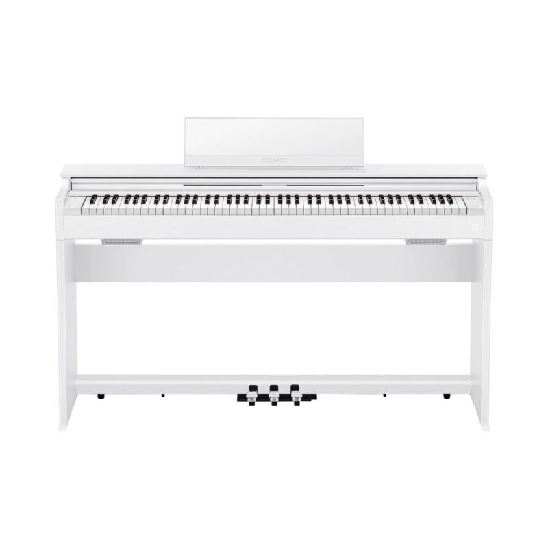 Digital piano with a sleek white case, model Casio Celviano AP-S200, designed for elegant home music performance.
