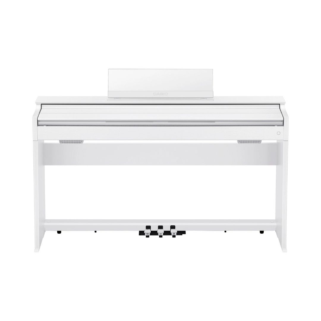 Digital piano with a sleek white case, model Casio Celviano AP-S200, designed for elegant home music performance.