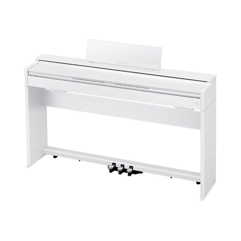 Digital piano with a sleek white case, model Casio Celviano AP-S200, designed for elegant home music performance.