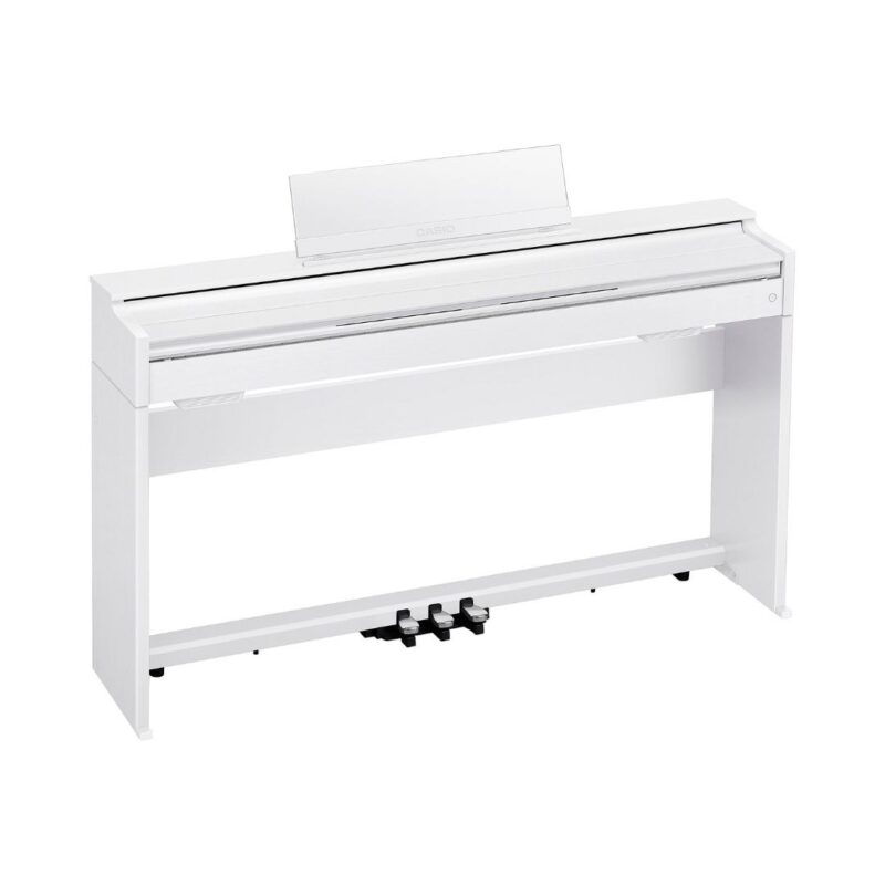 Digital piano with a sleek white case, model Casio Celviano AP-S200, designed for elegant home music performance.