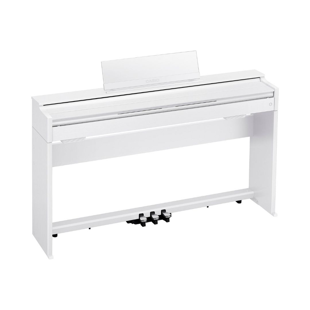 Digital piano with a sleek white case, model Casio Celviano AP-S200, designed for elegant home music performance.