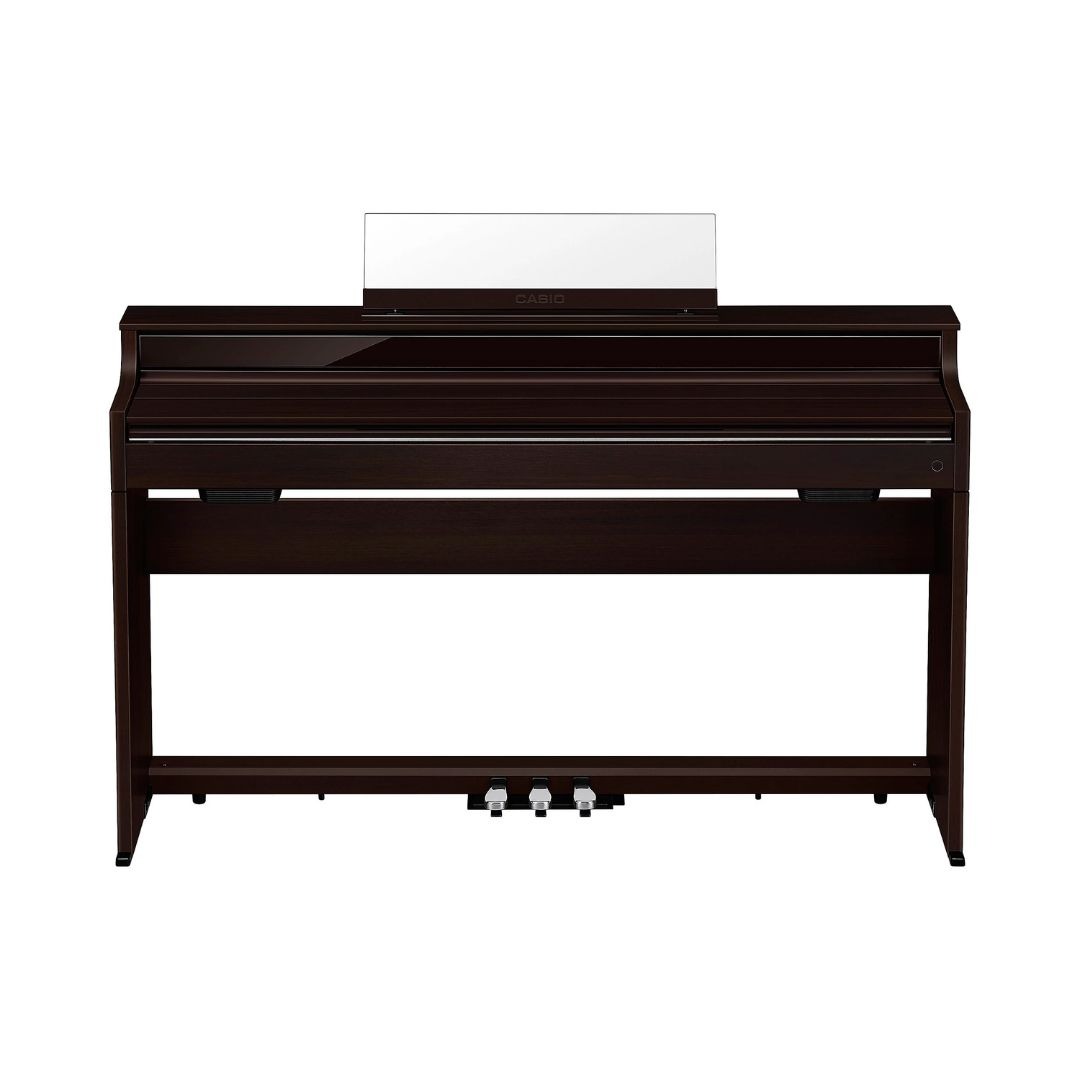 Brown Casio Celviano AP-S450 Slim Console Digital Piano on a white background, showcasing its sleek design.