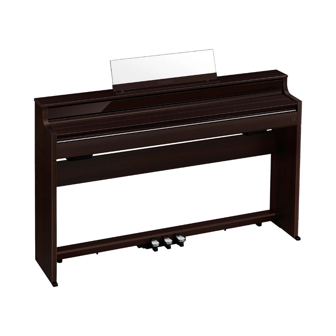 Brown Casio Celviano AP-S450 Slim Console Digital Piano on a white background, showcasing its sleek design.