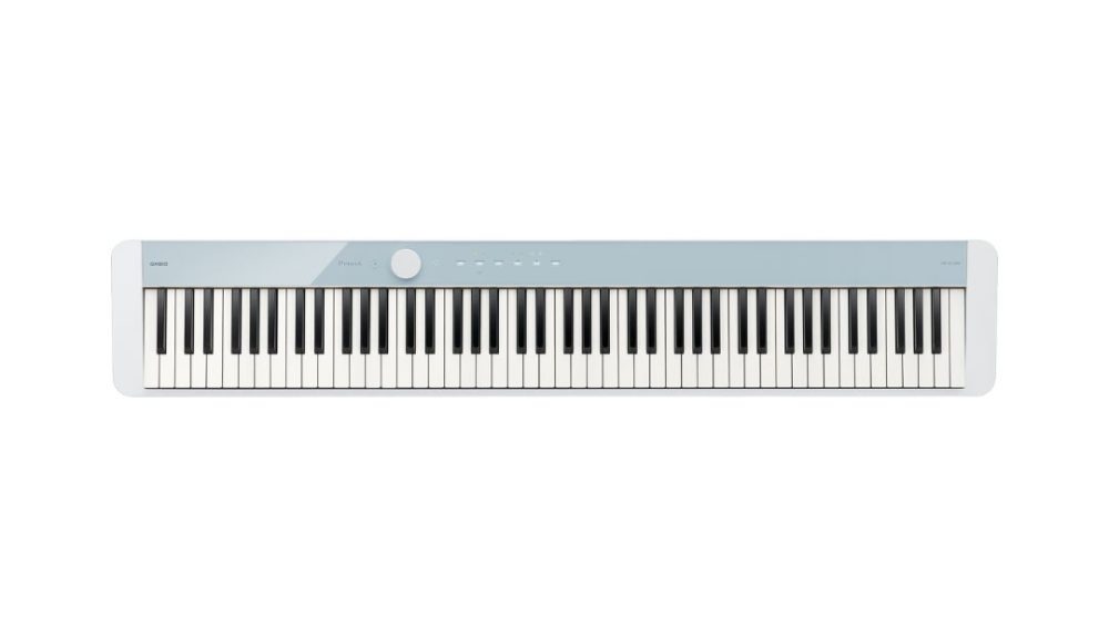 Calm Blue color Casio Privia PX-S1100 digital piano with 88 keys, set against a plain white background.