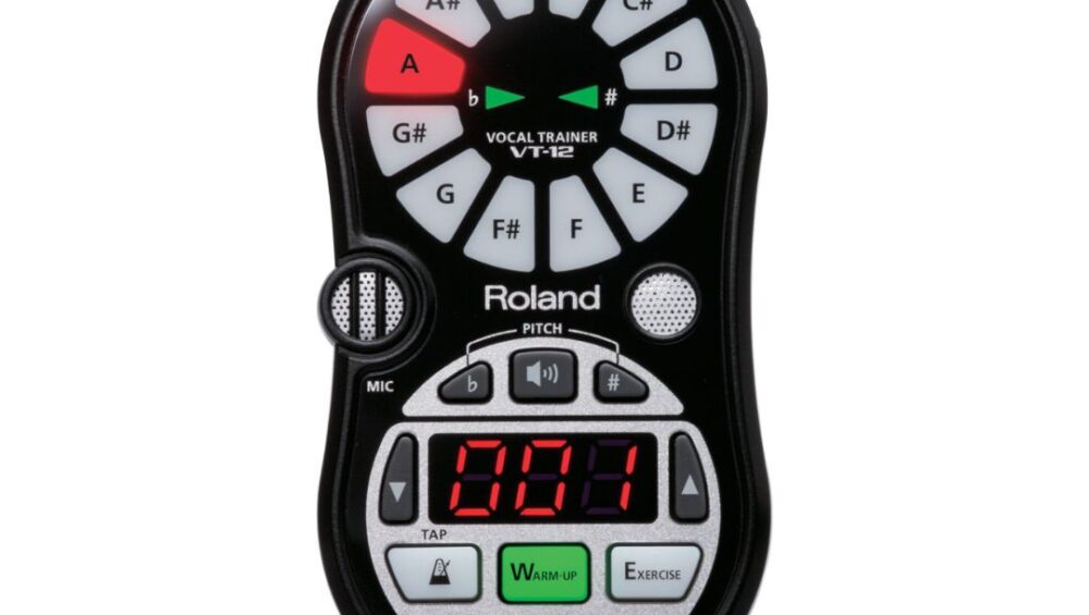 Roland VT-12 Vocal Trainer displayed on a white plain background