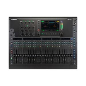 Allen & Heath Qu-6D digital mixer with Dante against a white background, highlighting its 36 channels and 12-bus setup with motorized faders.