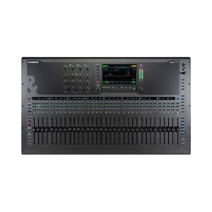 Allen & Heath Qu-7D digital mixer with Dante against a white background, highlighting its 36 channels and 12-bus setup with motorized faders.