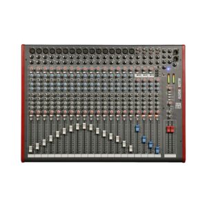 Allen & Heath ZED-24, a 24-channel USB analog mixer, showcasing its compact design and multiple input options.