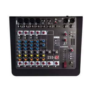 Allen & Heath ZEDi-10 Compact Hybrid Mixer/USB Interface displayed on a plain white background, showcasing its controls and connections.