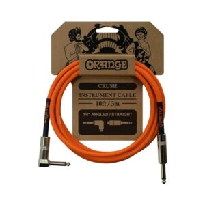 Orange instrument cable with a plastic cover, angled to straight, 3 meters long, model CA035.