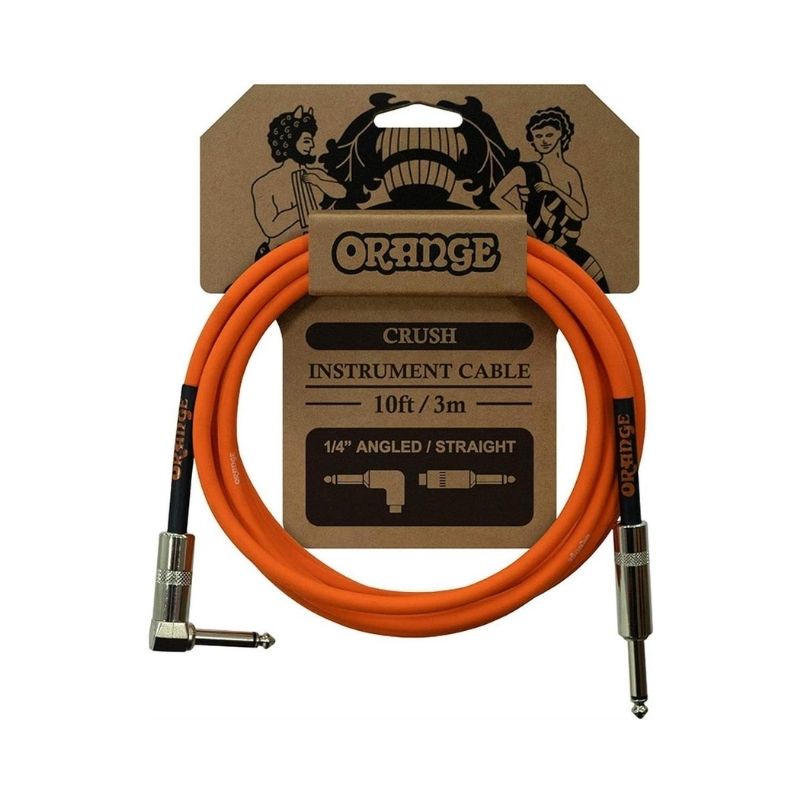 Orange instrument cable with a plastic cover, angled to straight, 3 meters long, model CA035.