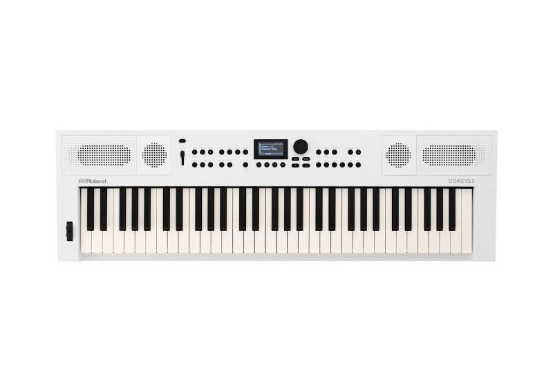 Roland GO:KEYS 61-key portable keyboard in white, featuring a sleek design and versatile sound options for musicians.