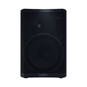 QSC CP12 powered loudspeaker, featuring an 12-inch driver and 1000W output, designed for high-quality sound performance.