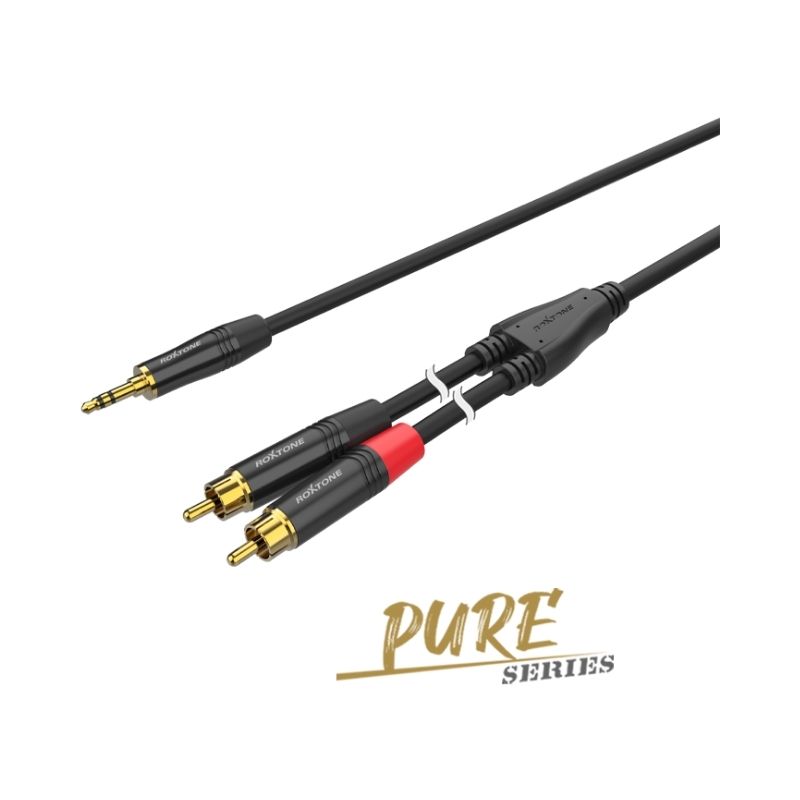 RoxTone PACC150 Pure Series AUX to 2RCA audio cable, designed for high-quality audio connections between devices.