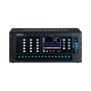 Allen & Heath Qu-Pac portable digital mixer with 22 inputs and 12 outputs, designed for versatile audio mixing applications.