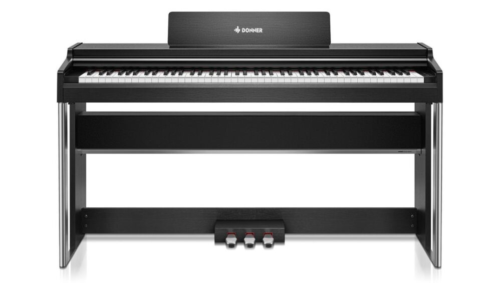 Donner DDP-200 PRO Digital Piano in black with a touchscreen interface, designed for professional musicians and enthusiasts.