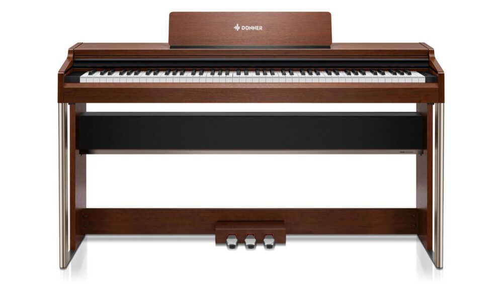 Donner DDP-200 PRO Digital Piano in brown with a touchscreen interface, designed for professional musicians and enthusiasts.