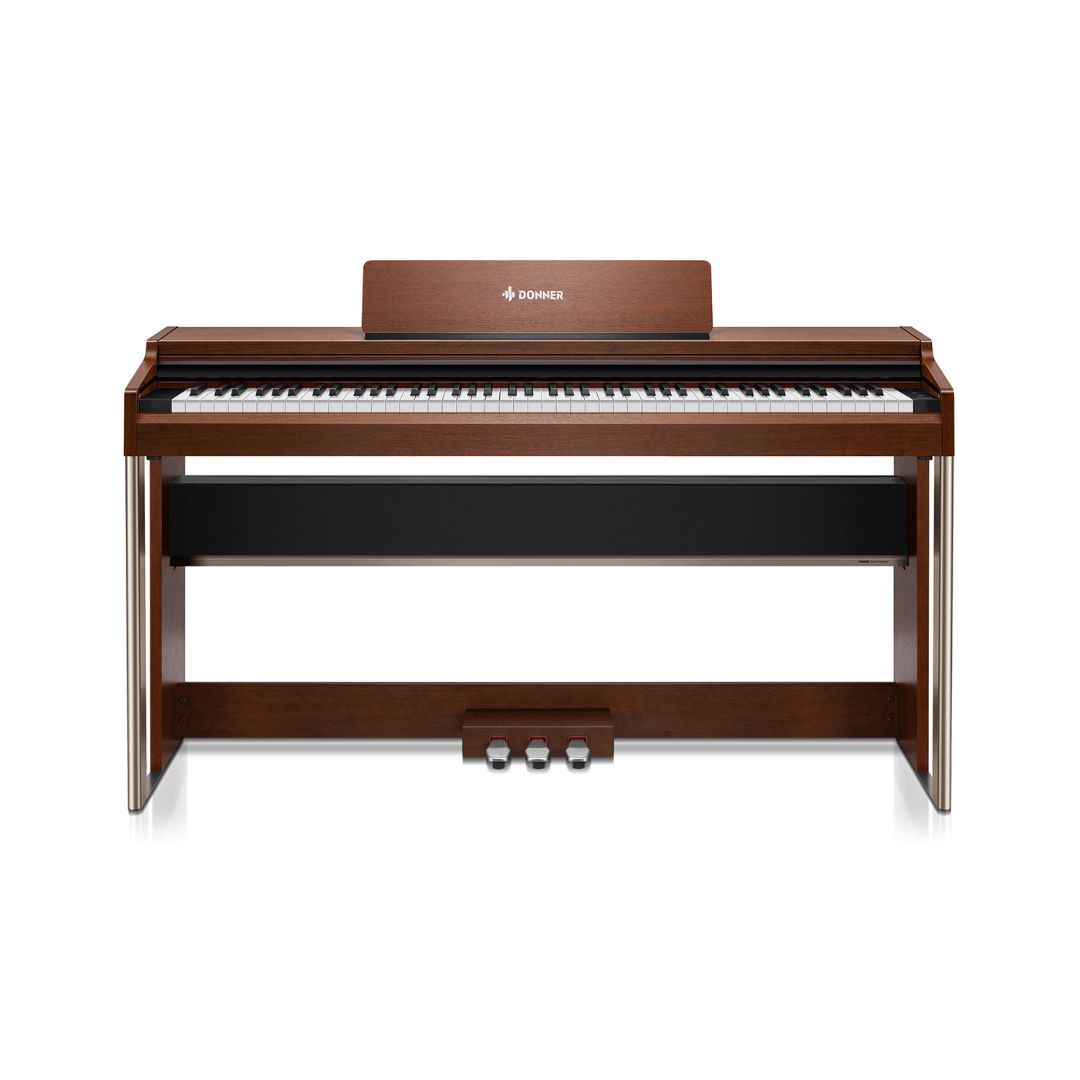 Donner DDP-200 PRO Digital Piano in brown with a touchscreen interface, designed for professional musicians and enthusiasts.